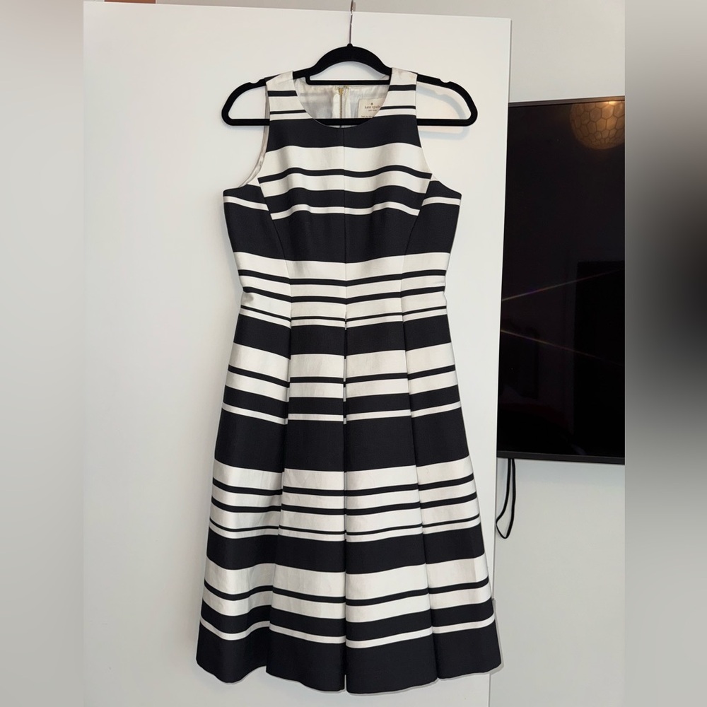Kate Spade Black and White Pleated Midi Dress